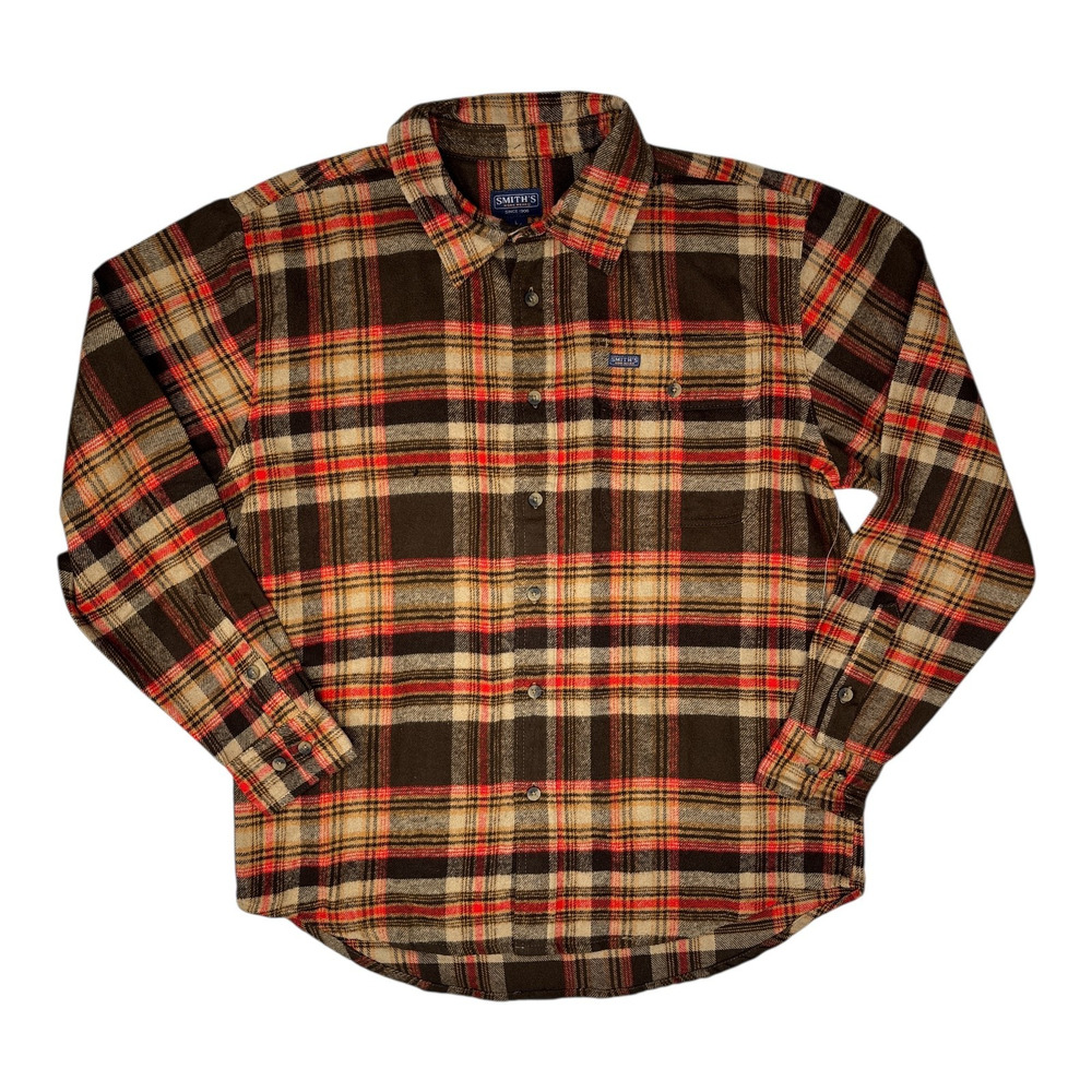 Smiths Workwear Flannel Button Down Shirt Men's Size L Plaid Pocket Long Sleeve